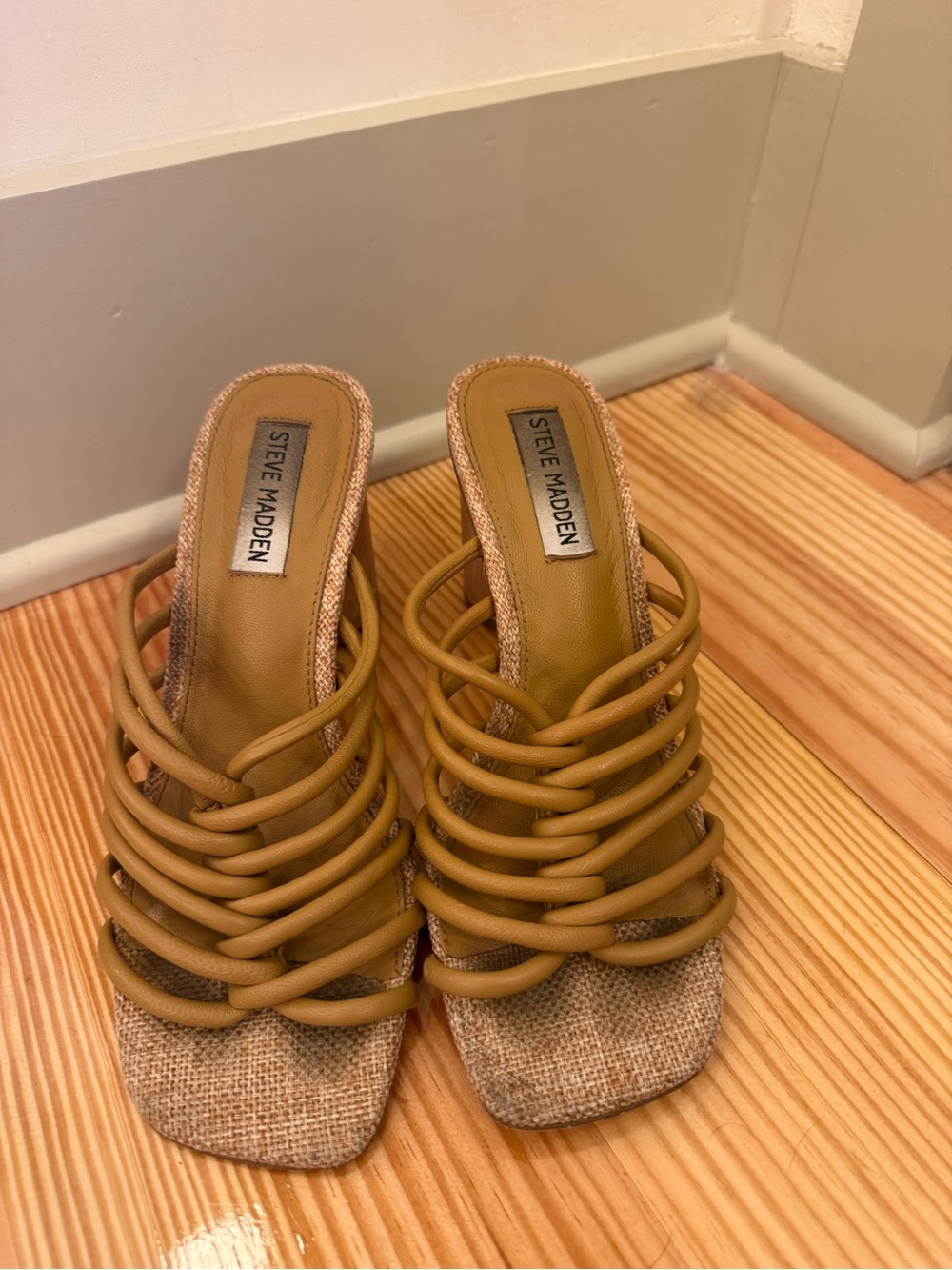 Steve Madden Tan Coil-Strap Mule Heels